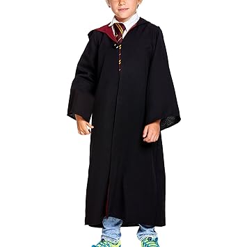 Elbenwald Zauberer Robe mit Kapuze für Kinder für Harry Potter Fans schwarz rot - 128