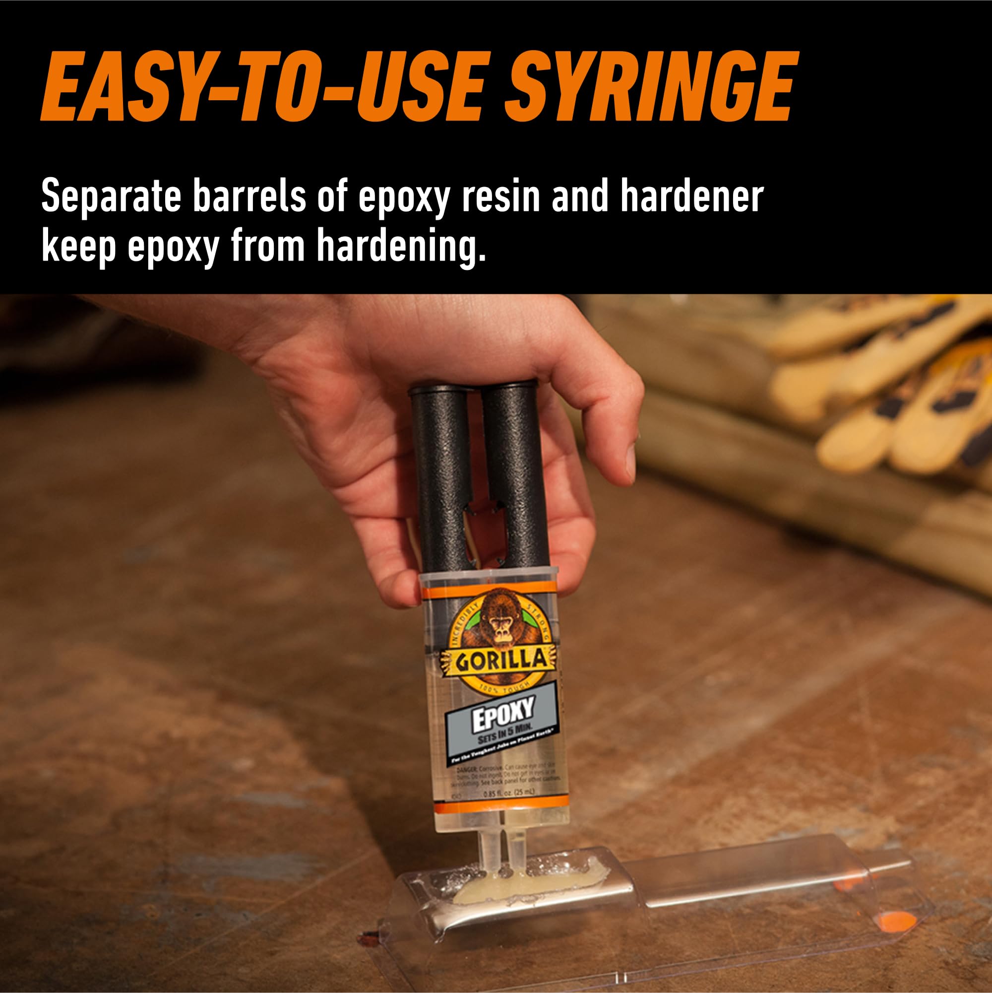 Gorilla 2 Part Epoxy, Clear Epoxy, 0.85 Ounce Syringe (Pack of 2) - 5 Minute Set, Incredibly Strong Bonding