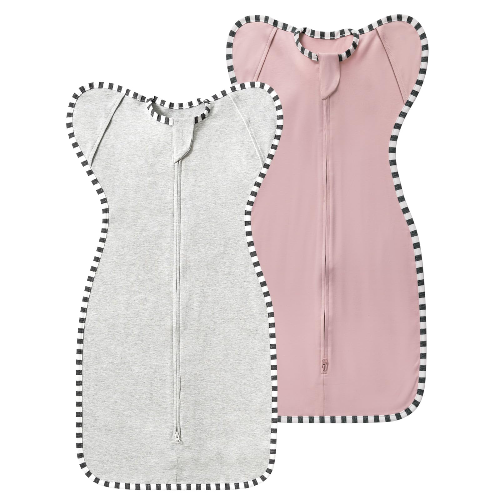 Photo 1 of Baby Transition Swaddle 2-Pack, 100% Cotton Newborn Sleep Sack with 2-Way Zipper, Arms Up Design (Arms In/Out), Infant Swaddle for Boys Girls (Dark Pink + Light Green, Medium 3-6 Months)