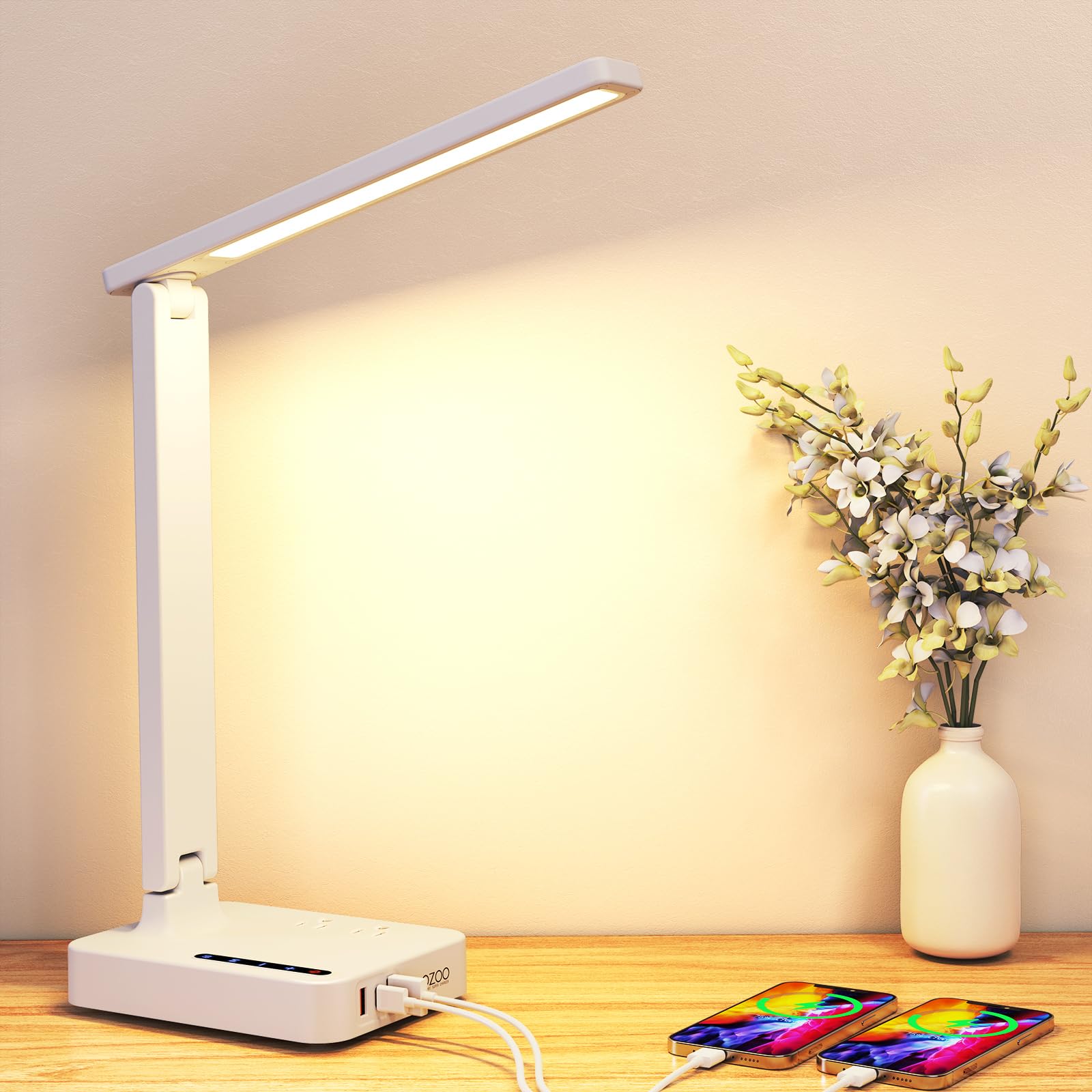 Photo 1 of Desk Lamps for Home Office,Modern LED Desk Lamp for Dorm with 3 USB Charging Port 2 AC Power Outlets,9 Lighting Mode,Touch/Timer/Eye-Caring Foldable Study Table Lamp,College Dorm Essentials Desk Light