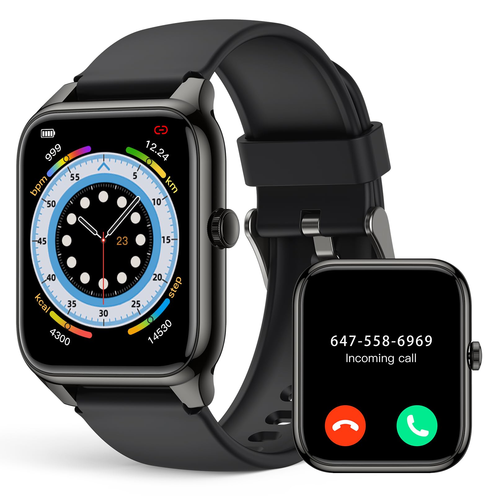 Smart Watch, 1.78" AMOLED 368*448 HD Screen, 69 Sports Modes Fitness Tracker with Heart Rate, Blood Pressure, Blood Oxygen, Sleep, IP68 Waterproof Smartwatch with Bluetooth Call for Android iOS