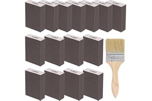 Glarks 16Pcs 180 Grit Sanding Sponge Kit 15Pcs 10x7x2.5CM Washable and Reusable Sanding Blocks and 1Pc Paint Brush Ideal for 