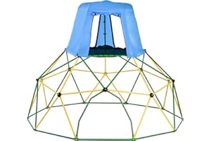 Virubi 10 FT Climbing Dome with Tent for Kids 3-10, Outdoor Play Equipment Supporting 1000 lbs, Anti-Rust & UV Resistant Steel Jungle Gym, Easy Assembly Geometric Dome Climber (Green & Yellow)