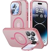 VOFATA for iPhone 14 Pro Max Case with Camera Cover Stand [Built-in 9H Camera Lens Protector][Fit for Magsafe] Military Grade Shockproof Translucent Matte Magnetic Phone Case 6.7", Pink