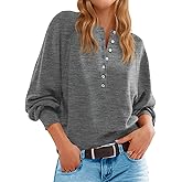 Saodimallsu Womens Button Crew Neck Sweater Fall Long Sleeve Henley Shirts Trendy Loose Knit Pullover Tops