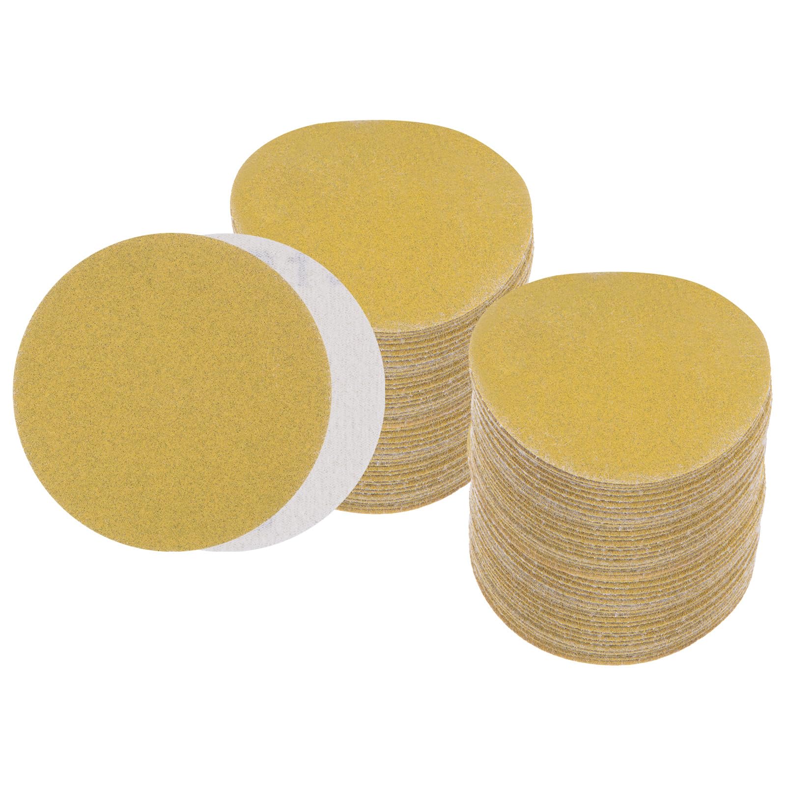 Kozelo 100pcs No Hole Sanding Discs- [ 3 Inch 150 Grit ] Round Hook and Loop Grip Sanding Pads Sheet Sandpaper for Automotive Woodworking Metal Polishing Use| Gold, Aluminum Oxide