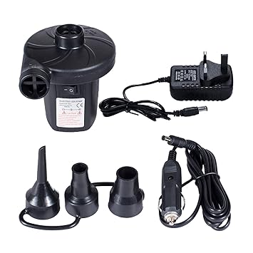 Electric Air Pump 240v Inflatables Mains Plug 3 Adaptors Inflate Airbed Camping