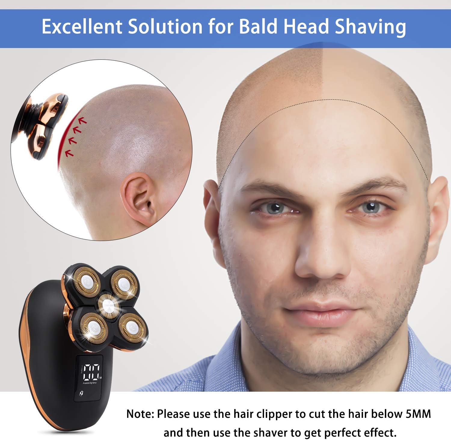 Multifunctional Electric Shaver & Grooming Kit for Men, 5 in 1 Wet and Dry Waterproof Electric Razor, Bald Head Shaver, 4D Floating Hair Clippers, Facial Cleaner (Upgraded Version) - Image 5