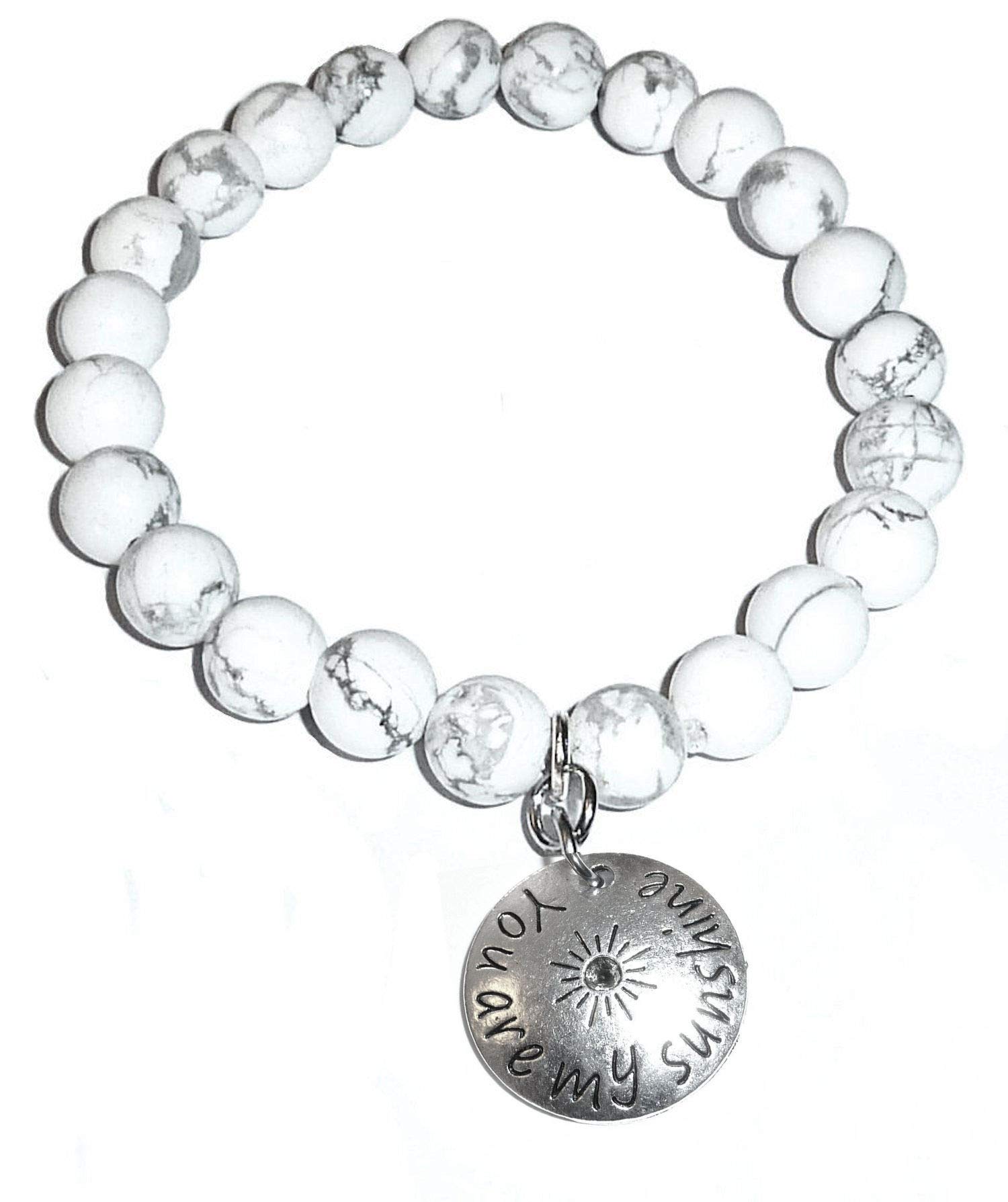 Hidden Hollow Beads Howlite Natural White Stone Women's Stretch Beaded Bracelet, Inspirational Message Charm, Stretch - Will fit most wrists., Stone