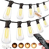 Outdoor String LED Patio Lights - 100Ft 30M Outside Waterproof Light with Remote Dimmable ST38 Shatterproof Bulb Connectable Hanging Outdoor Electric Lighting for Backyard Yard Gazebo Porch Party