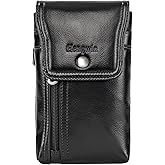 Hengwin Genuine Leather Cell Phone Holster for Belt, Belt Pouch Fits for iPhone 17 Pro Max 16 Pro Max 15 Pro Max 14 Pro Max Samsung Galaxy S25 Edge Holster Case with Belt Clip Phone Holder (Black)