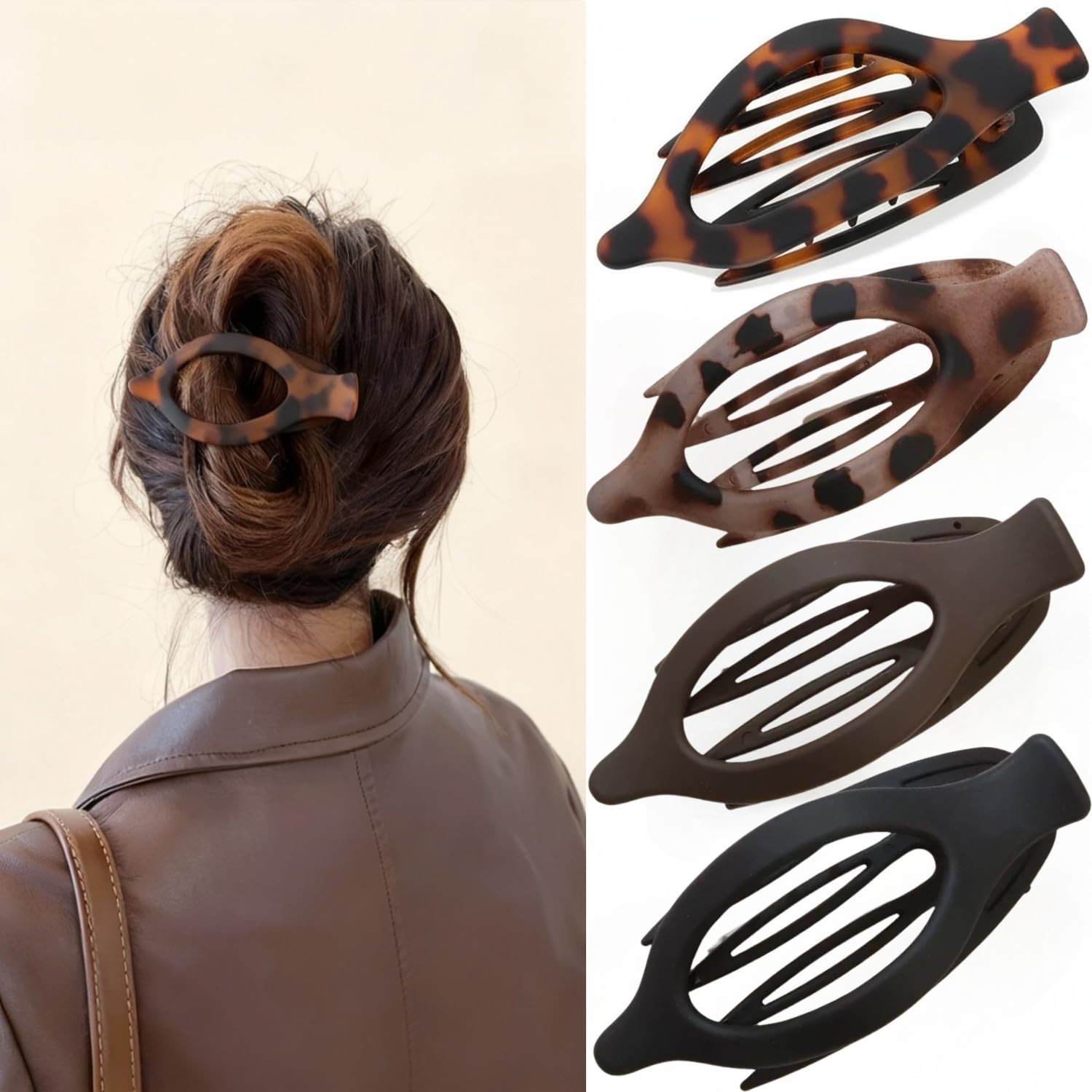 Photo 1 of 4-Pack Medium Duckbill Hair Clips for Women, Matte Flat Hair Claws: French Non-Slip Strong Hold Hair Claws for Thin to Thick Hair, All-Day Comfort for Driving, Lying Down & Exercise