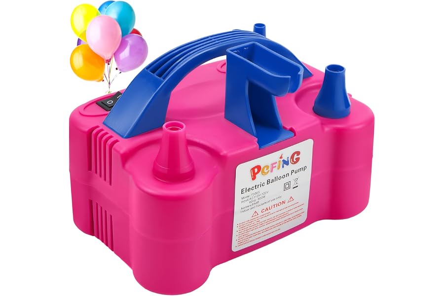 PCFING Balloon Pump Electric, Portable Balloons Inflator Blower Machine with Balloon Tie Tool & Dual Nozzle