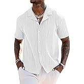 UOUA Men's Summer Button Down Shirts Short Sleeve Textured Beach Shirt Casual Hawaiian Vacation Tops