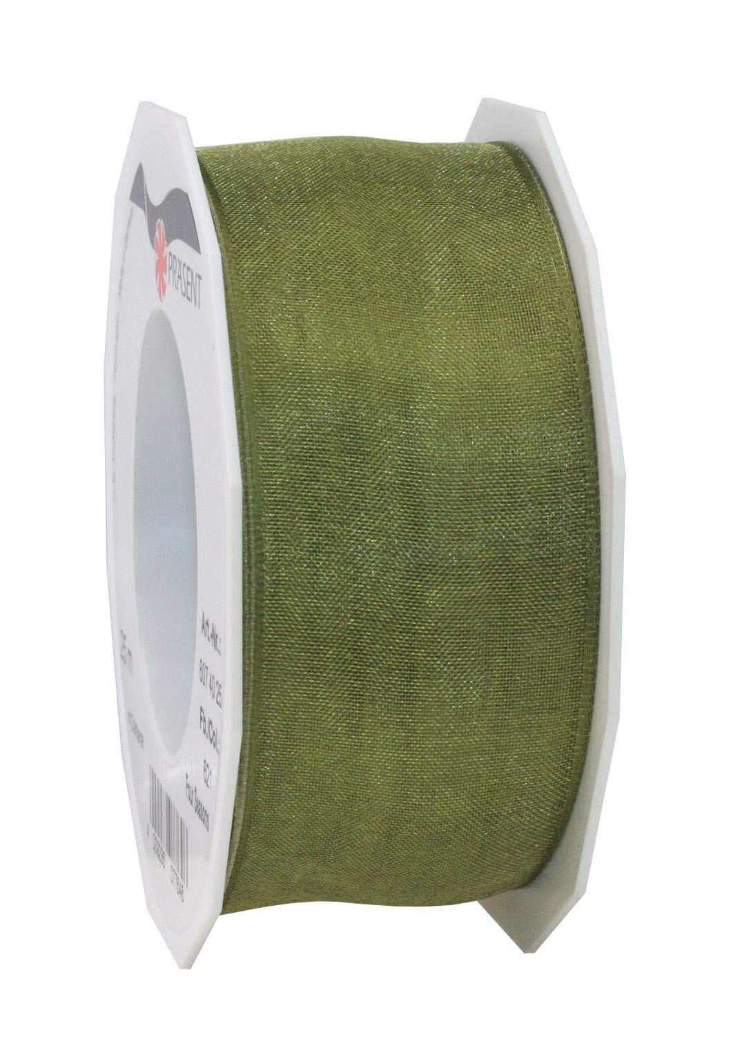 Präsent - Four Seasons Organza Wired Edge Ribbon Olive 40 mm Width, 25 m Length