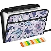 pnyoin Expanding File Folder,13 Pocket Accordion File Folders with Sticky Labels, A4 Letter Size Paper Document Organizer with Zipper Closure for Office School Boys Girls,Butterfly and Flower