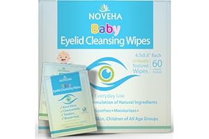 NOVEHA 60PCs Baby Eye Wipes | Safe & Natural Eyelid & Lash Wipes | Non Irritating, Tear Free, Hypoallergenic & Preservative free | Organic Baby Wipes for Sensitive Skin | Soothing and Moisturizing
