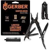 Gerber Gear Center-Drive Multitool - With Needle-Nose Pliers, 3.25" Blade &amp; Center-Axis Bit Driver - Includes Magnetic Flathead &amp; Phillips Bits - Comes with Coyote Brown Sheath - Made in USA - Black