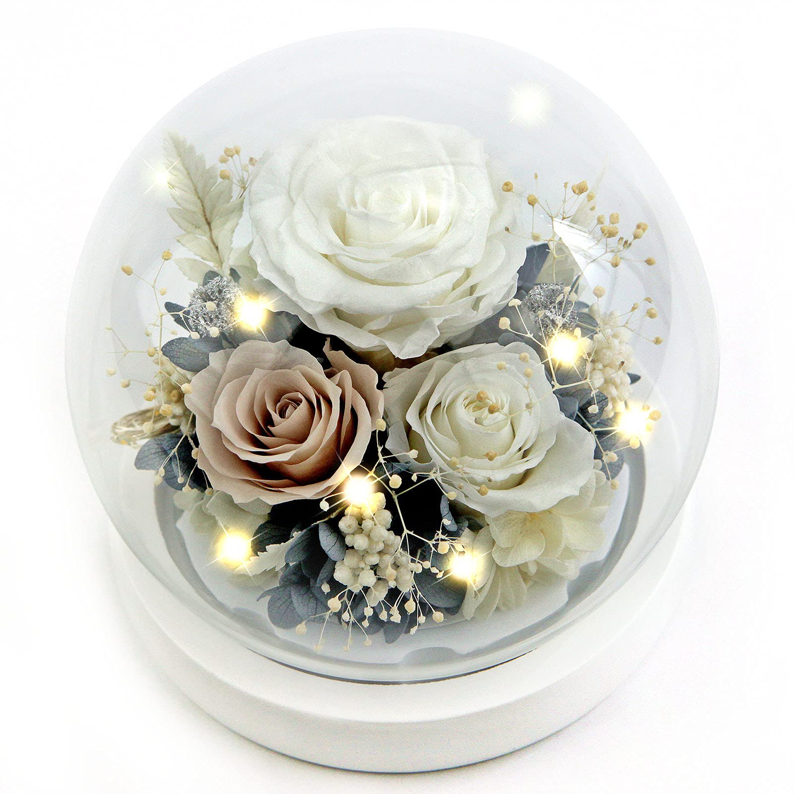 Kylin Glory Forever Flowers Real Eternal Roses Preserved Flowers Gift with LED Mood Lights for Valentine's Day Birthday Anniversary, Elegant Present for Girlfriend Wife Mom Women (Pearl White)
