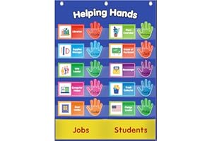 ABCxGOOD Helping Hands Pocket Chart,Classroom Jobs and Management Pocket Chart, Preschool Classroom Must Haves Supplies, Great for Classroom Homeschool. (Blue, 29"*20.5")