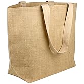 Large Reusable Jute Tote Bags Burlap Totes with Cotton Handles and Interior Lining Beach, Pool, Shopping 22" x 16" x 6" Natural