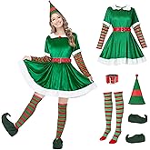 HOSEBS The Elf Costume Women Christmas Elf costume, Woman the Elf Dress Adult Christmas Cosplay Full Set