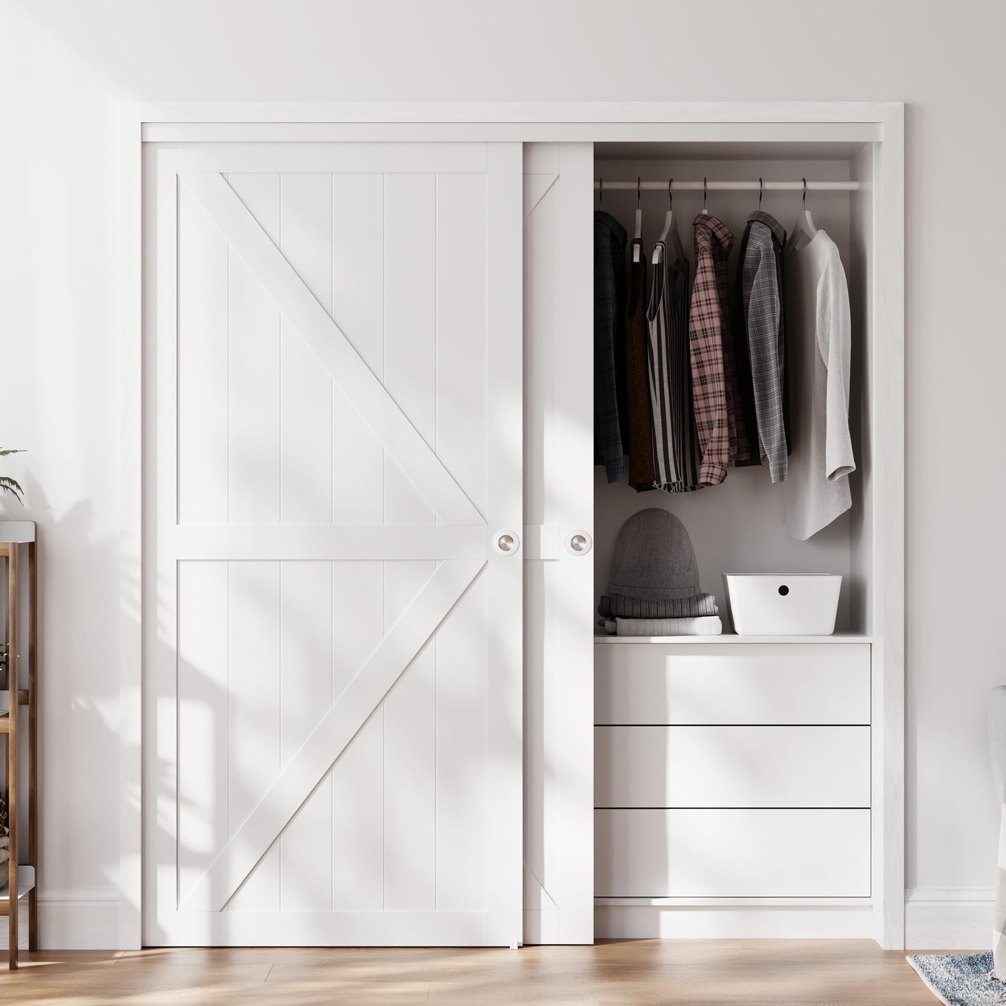 Photo 1 of COSHOMER Sliding Closet Door for 72" x 80" Opening with Hardware Kit Included, Door Panels Need to Assemble, K Frame, White