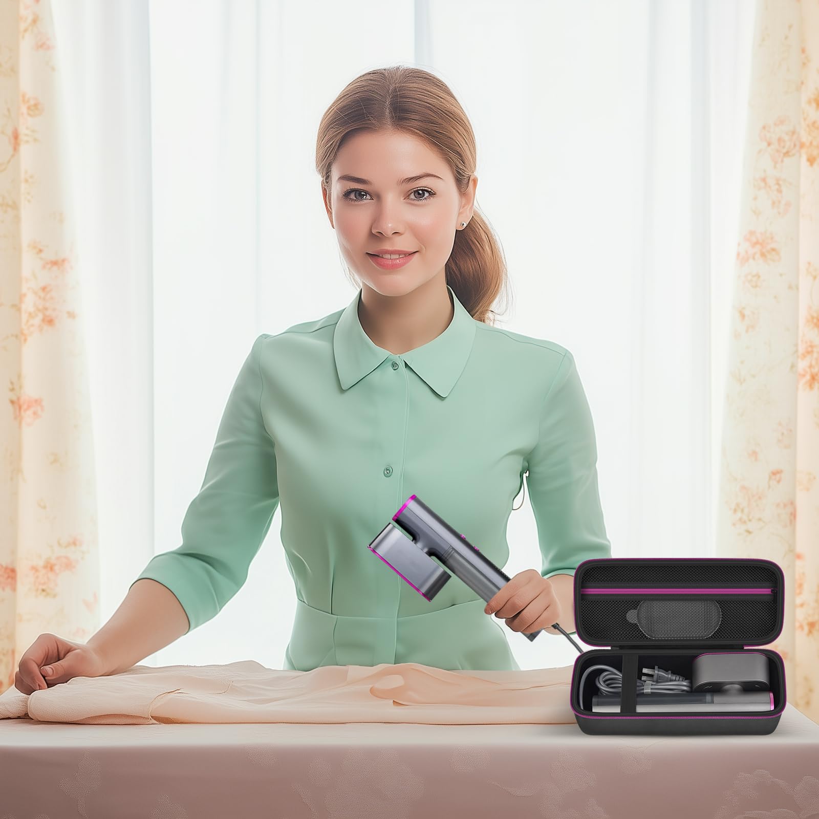 Steamer Case Compatible with Jack & Rose/for FEPPO/for Nesugar/for Kssvzz Portable Steamers, Handheld Iron Carrying Storage Bag Organizer with Mesh Pocket for Accessories-Box Only