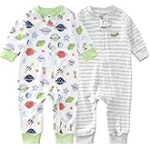 Teach Leanbh Baby 2-Pack Footless Pajamas Cotton Long Sleeve Printing 2 Way Zipper Romper Jumpsuit Sleep and Play 3-24 Months