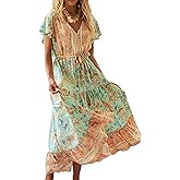 R.Vivimos Womens Summer Floral Print Cotton Short Sleeve Flowy Dress