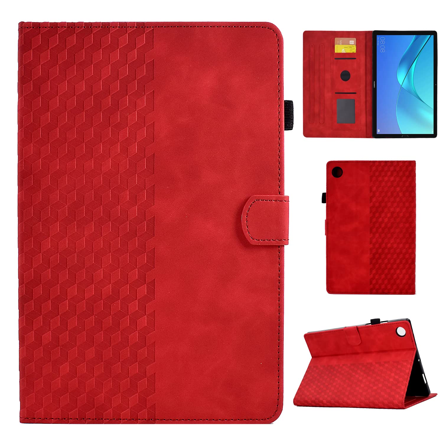 CASAFUNY Case for Huawei MediaPad M5/M5 Pro 10.8 Inch Tablet, PU Leather Protective Cover with Multi-Angle Stand, Red