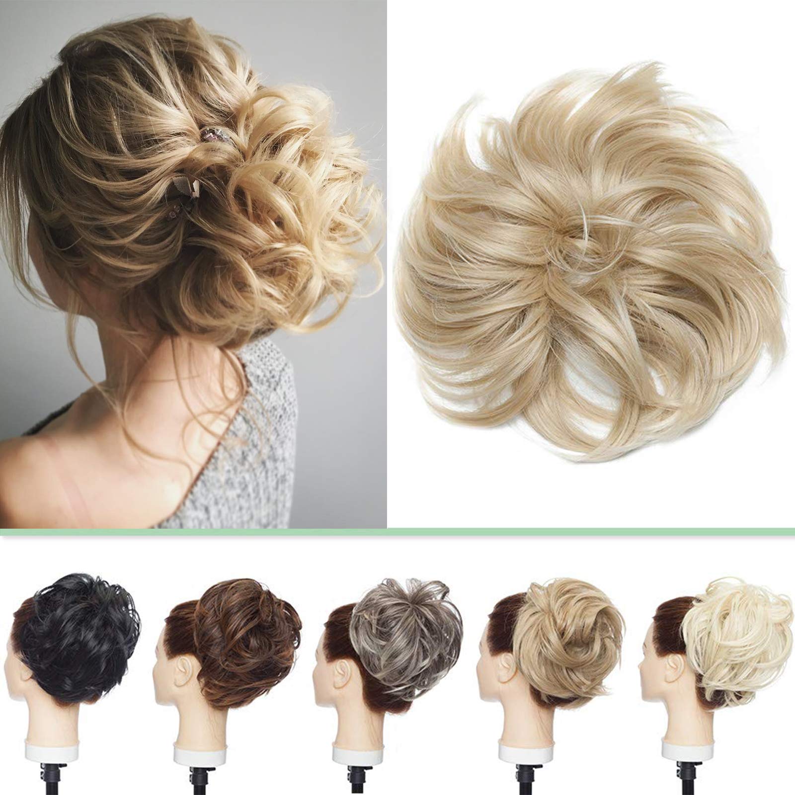 Messy Bun Hair Piece Extensions Tousled Updo Hair Extension Thick Ponytail Hair Band Updo Hairpiece Synthetic Ponytail Hairpiece [Ash Blonde & Bleach Blonde] — image 1