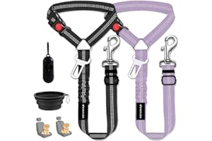PAWPUBBY Dog Car Seat Belt - Adjustable Pet Safety Harness, Crash Tested Vehicle Restraint for Small Medium Large Dogs, Vehicle Seatbelt Clip & Tangle-Free Design for Safe Travel (Purple+Black)