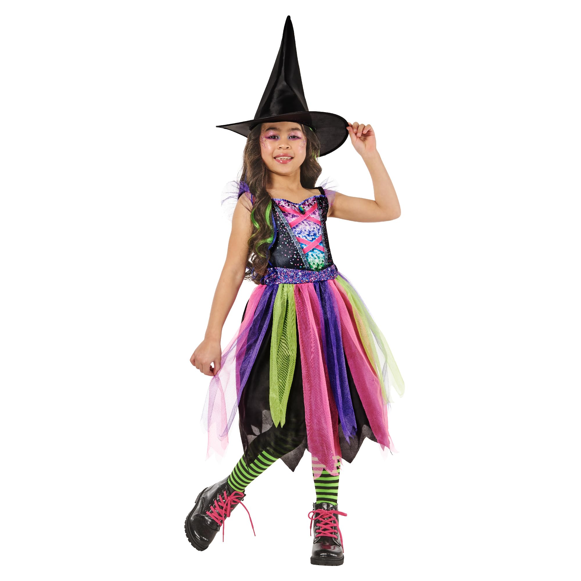 Rubies 1001676XS000 Bright-Night Witch Kids Fancy Dress, Girls, Multicoloured, 5-6 Years Halloween
