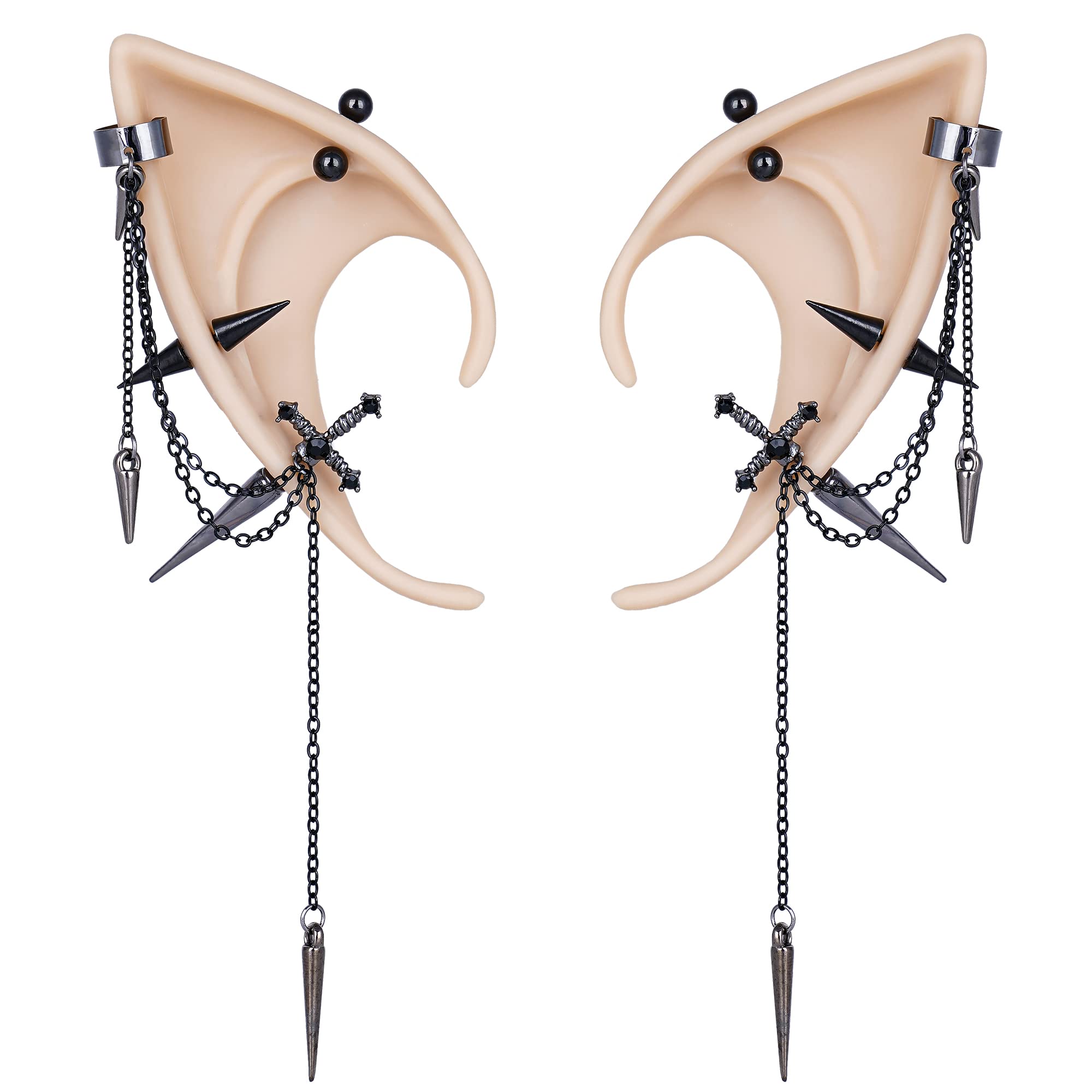 Photo 1 of FRESHME Gothic Elf Ear Cuffs - 2 Pairs of Elf Fairy Ears with Black Dagger Renaissance Earrings Pixie Elven Non-Piercing Ear Clips Wraps for Women Christmas Renaissance Halloween Custome Viking Cosplay Accessories