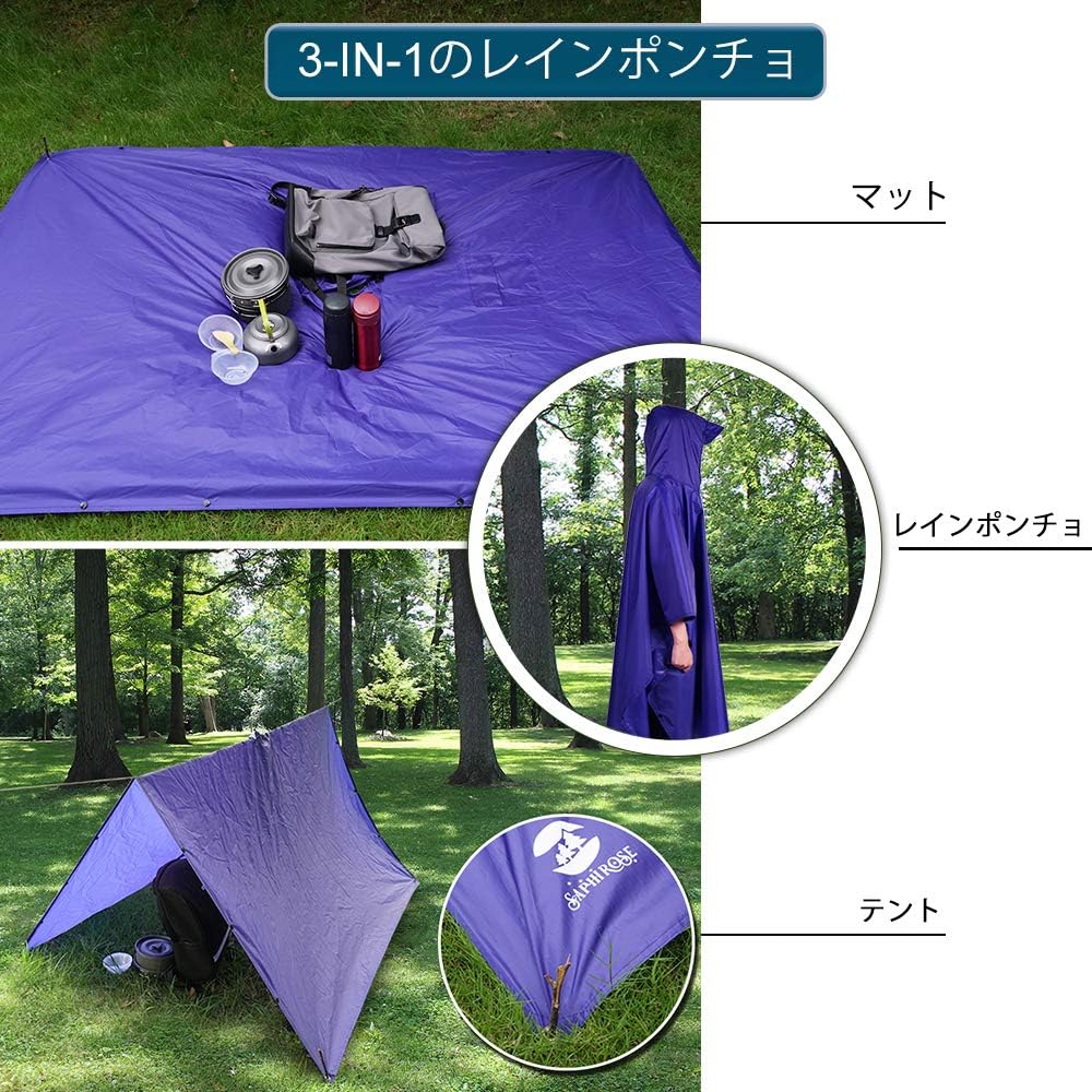 Multifunctional Mens Womens Rain Poncho Waterproof Outdoor Raincoat(Black): Clothing