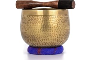 Relaehih Tibetan Singing Bowls Set-Hand-Hammered in Nepal Sound Bowl for Meditation, Yoga, Chakra, Meditation Accessories, Unique Gifts for Women, Men (Blue, 5 inch)