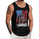 VOGSTART Mens Hawaiian Beach Tank Tops Summer Vacation Muscle Top Graphic Sleeveless Shirts (S-3XL)