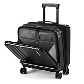 TydeCkare 16" Carry on Luggage with 2 Laptop Compartments, Lightweight Hardshell ABS+PC Suitcase with Dual Control TSA Lock, with YKK Zipper, 4 Spinner Silent Wheels, for Business Travel, Black