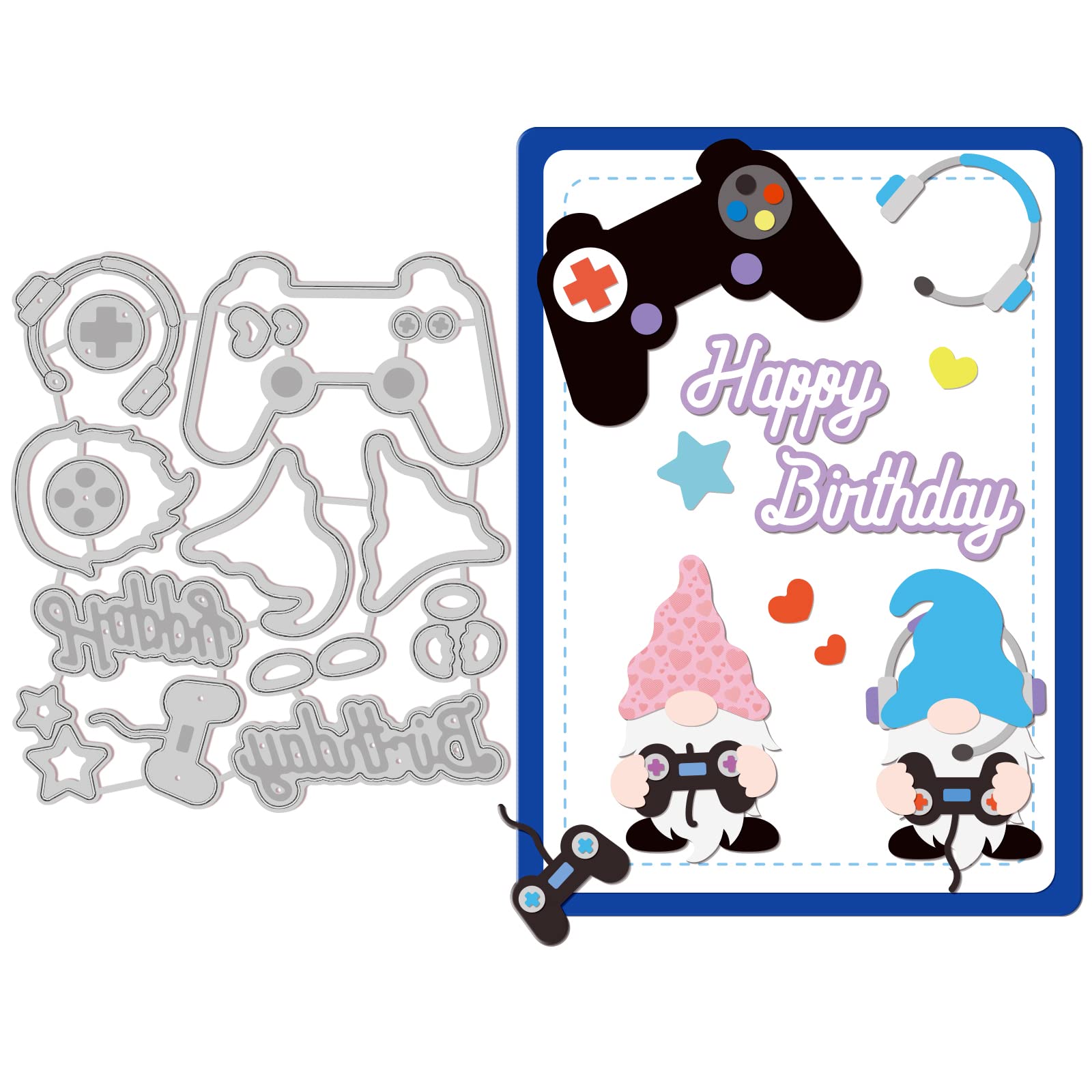 GLOBLELAND Gnome Birthday Cutting Dies Metal Game Console Die Cuts Stencils for Paper Card Making Decoration DIY Scrapbooking Album Craft Decor — image 1