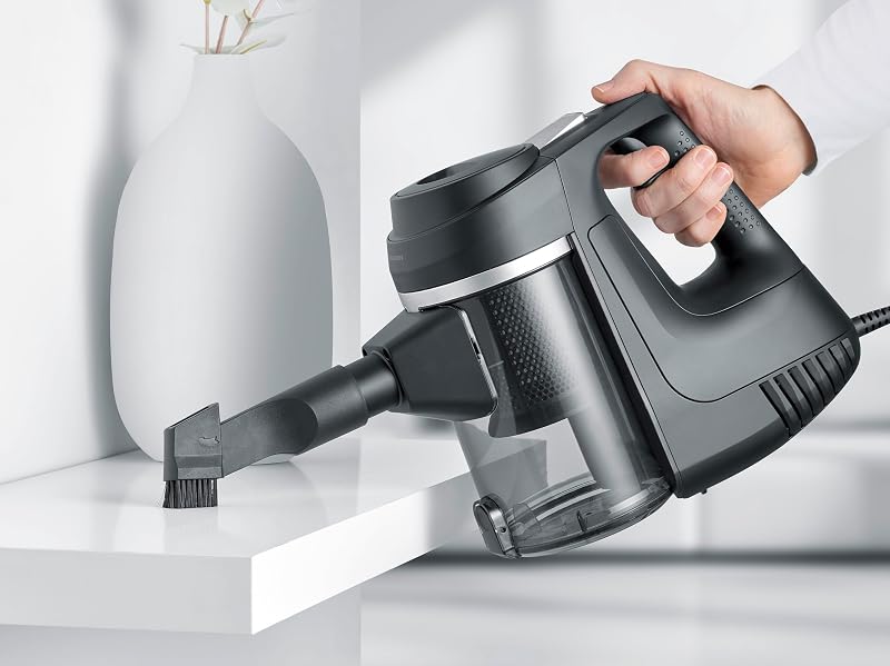 Bodenstaubsauger, kompakt und leicht, beutellos, 600W Starke Saugleistung, Bodendüse für Parkett, Hartböden und Teppich, langes Kabel, Teleskoprohr, 500ml Staubbehälter, schwarz, CY 7080