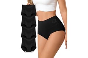 MEIYATING High Waisted Cotton Underwear for Women - Soft Breathable Full Coverage Briefs with Double-Layer Waistband