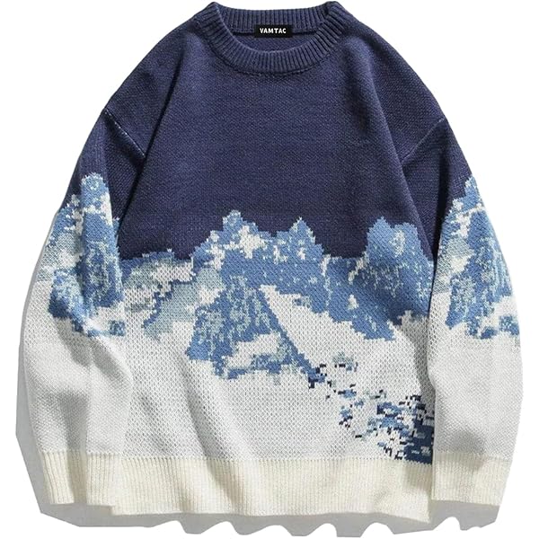 Uillui Mens Fashion Tie Dye Knit Sweater Vintage Long Sleeve Round
