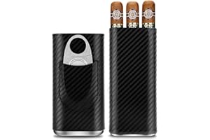 CIGARLOONG 3 Finger Leather Cigar Case Set, Cedar Wood Lined Humidor with Stainless Steel Cigar Cutter,Gift for Cigar Lovers 