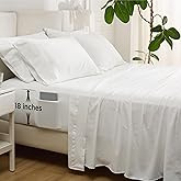 Bedsure Deep Pocket Queen Sheets - 6 Piece, Prewashed Ultra-Soft Queen Sheet Set, Fits Mattresses Up to 18 Inches Thick, Breathable & Secure Fit, Hotel Luxury Bedding, White