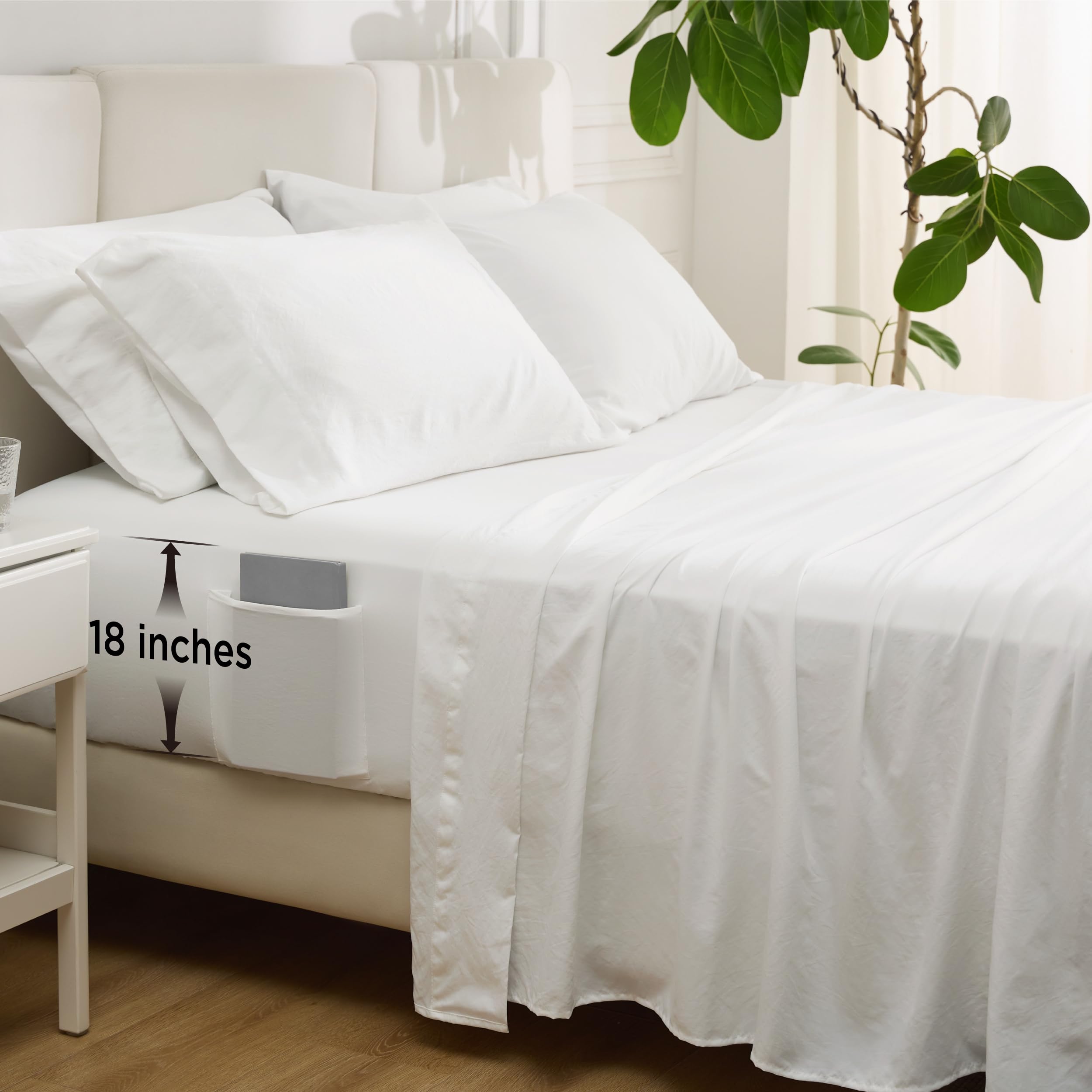 Photo 1 of Bedsure Deep Pocket King Sheet Set - 6 Piece, Prewashed Ultra-Soft King Size Sheets Set, Fits Mattresses Up to 18 Inches Thick, Breathable & Secure Fit, Hotel Luxury Bedding, White