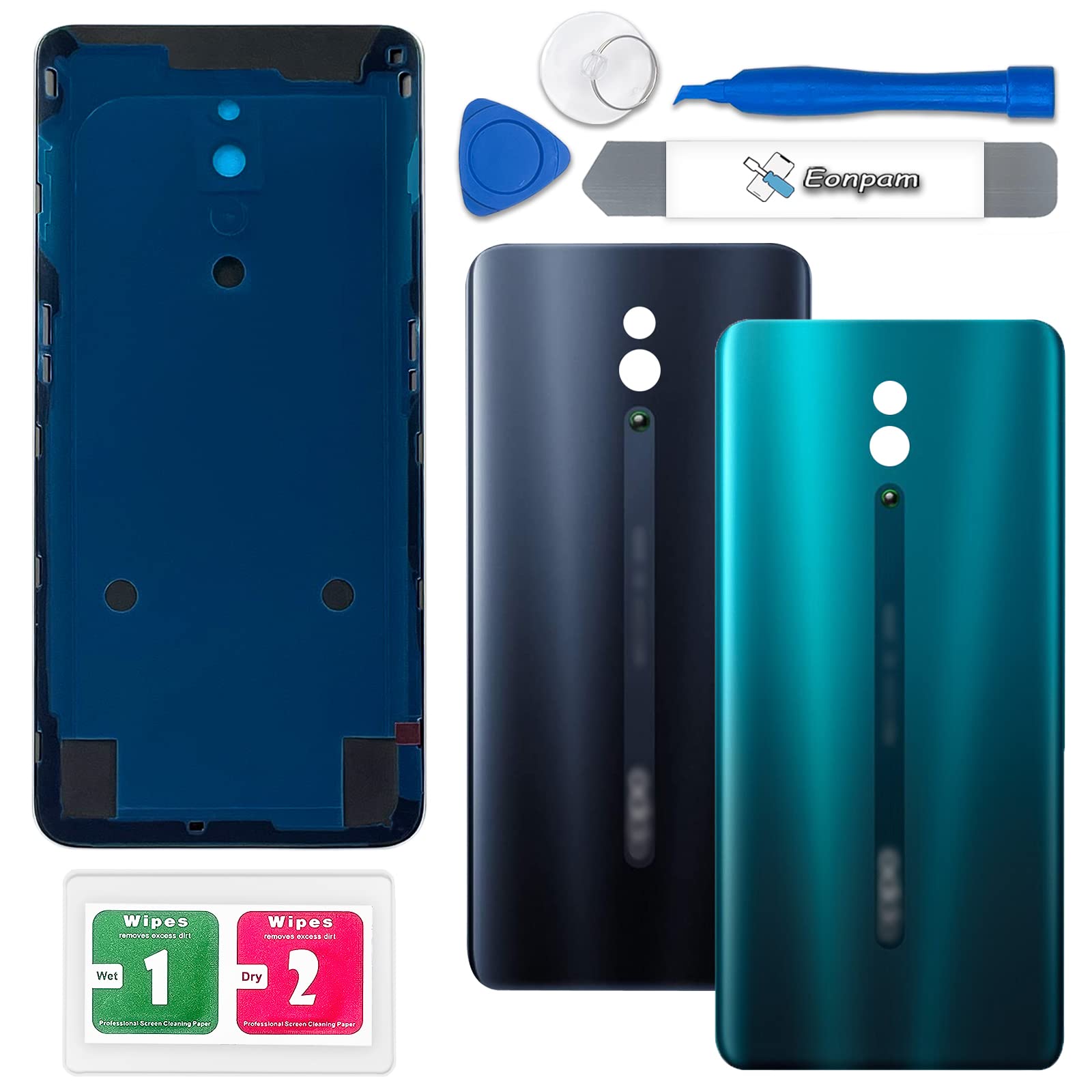 Eonpam Back Cover Glass for Oppo Reno Rear Glass Replacement with Repair Kit Genuine Rear Housing (Green)