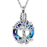 shajwo Tree of Life Cremation Urn Ashes Necklace for Women Men Circle of Life Cremation Crystals Ash Pendant Loved One Memorial Jewelry