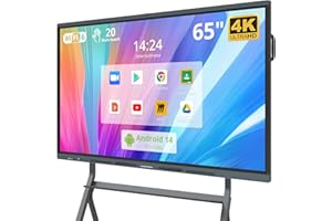 HUSHIDA 65″ Smart Board, 4K UHD Interactive Whiteboard with Android 14 System and 13MP Camera, All in One Digital Whiteboard for Home, Classroom and Business (Wall Mount Included)