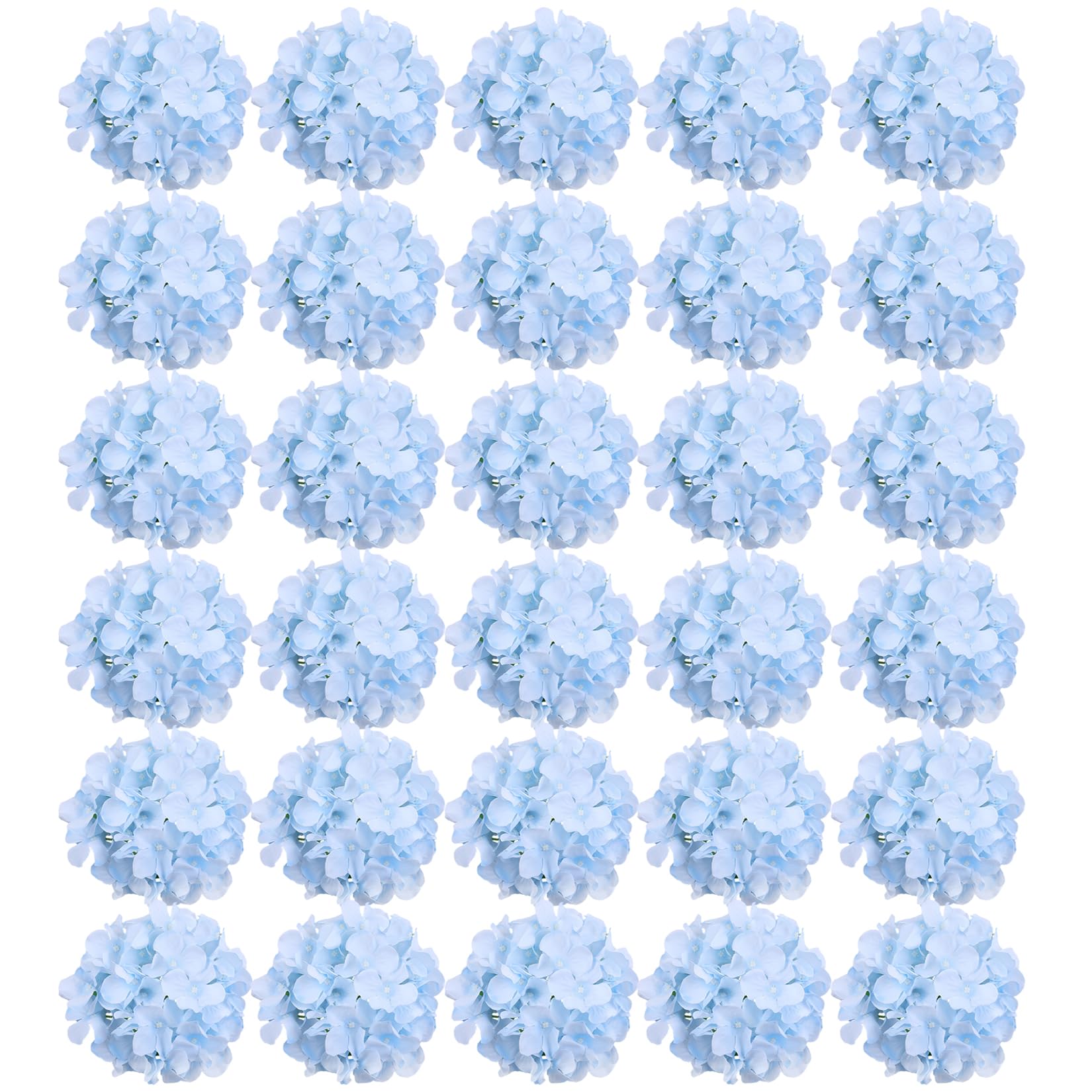 Photo 1 of FagusHome Silk Hydrangea Heads 30 Pcs Artificial Flowers Only Heads No Stems Fake Hydrangea Flowers for Home Wedding Decor No Stems (Light Blue)